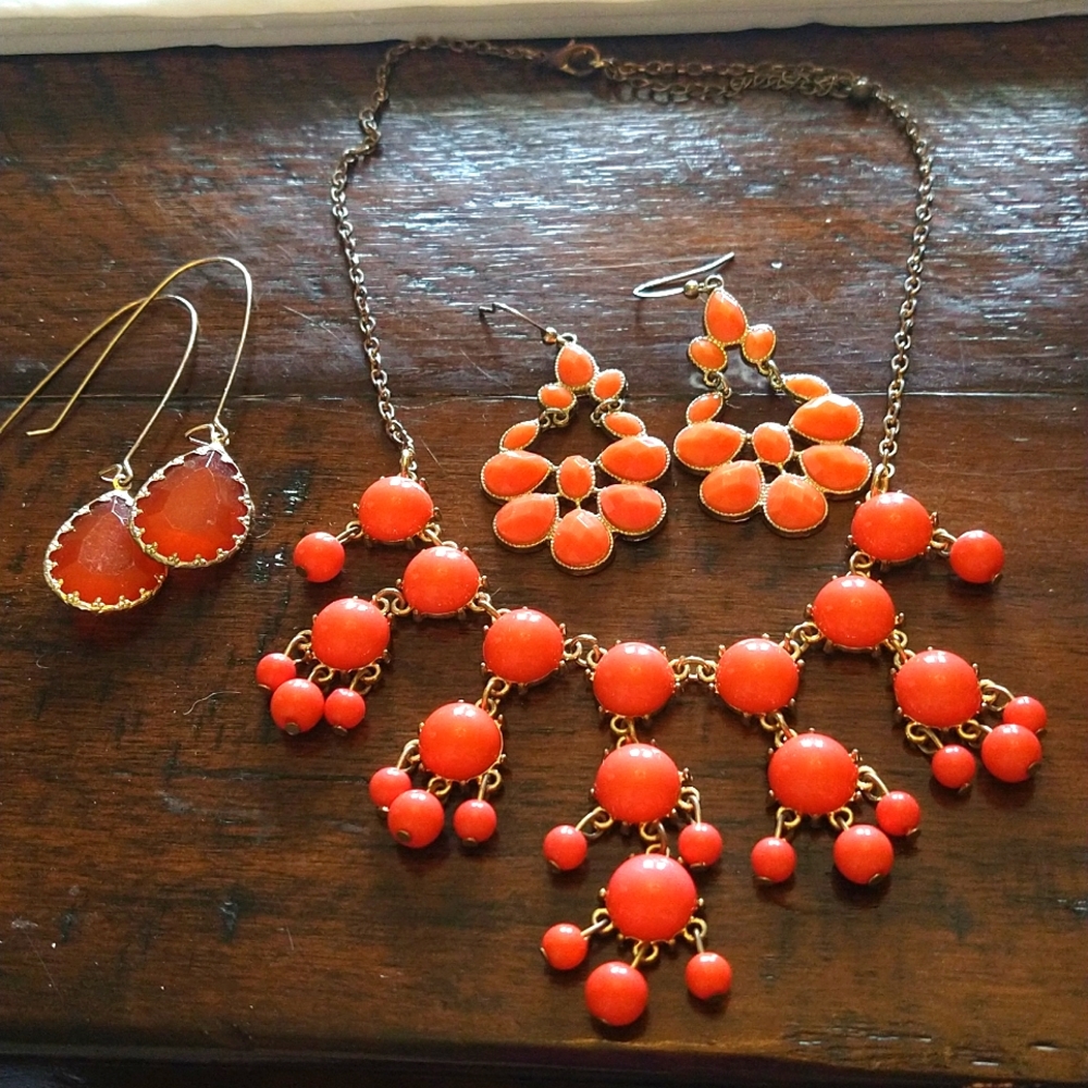 Vintage Set of 3 Coral Goldtone Jewelry